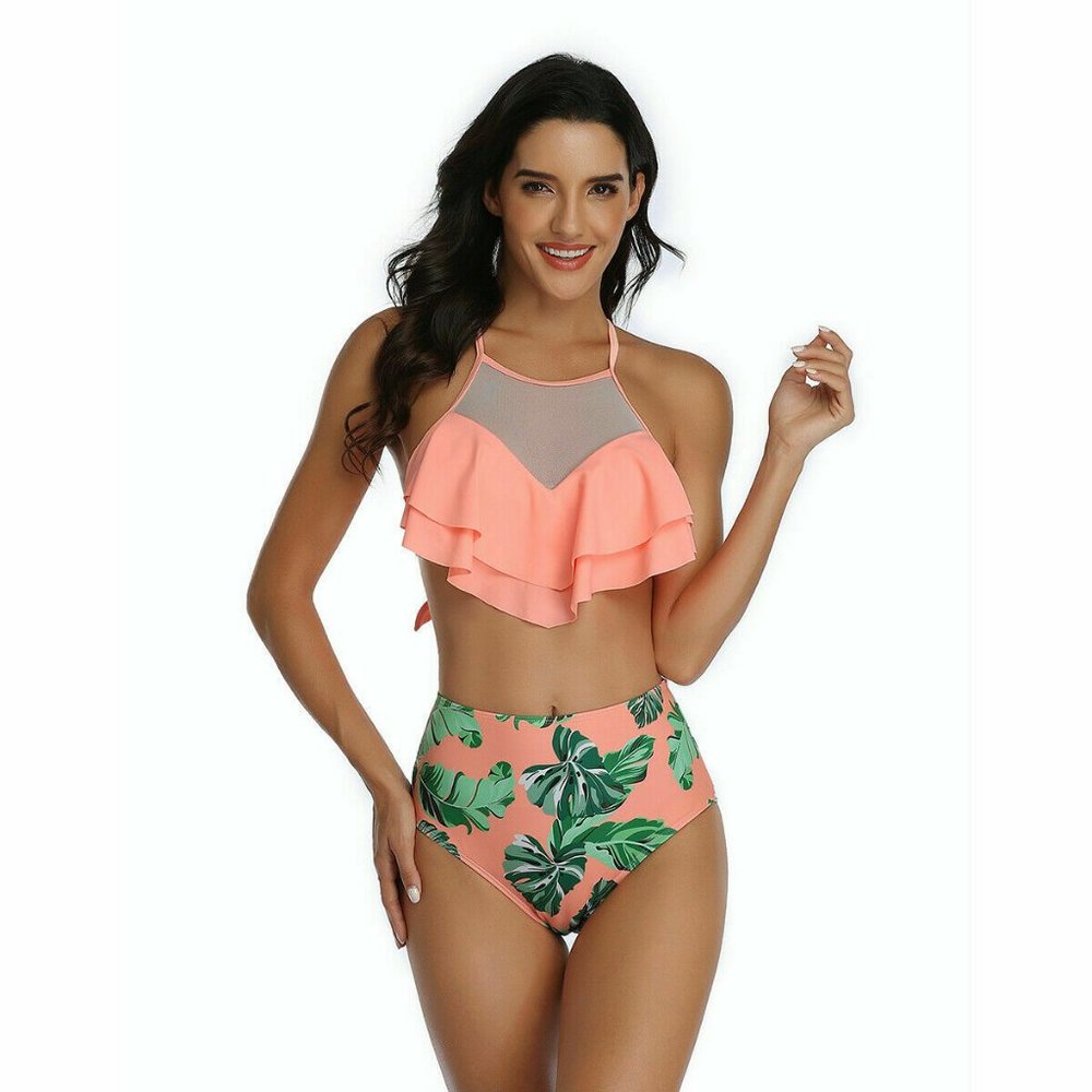 NEW HIGH WAIST PADDED RUFFLE‎ BIKINI MEDIUM